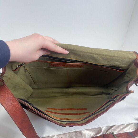 Vintage Cognac Leather Messenger Back Satchel Briefcase Laptop Case - Picture 5 of 12